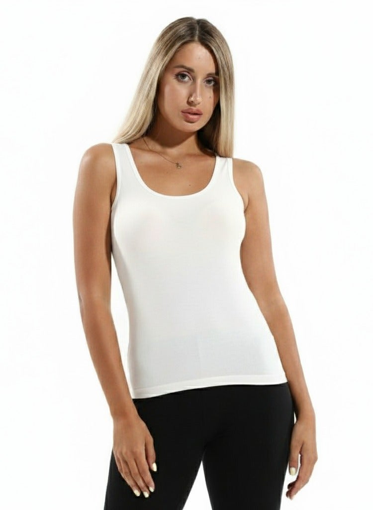 Cottonil Body Tank Top Cotton Lycra For Women - White - Image 1